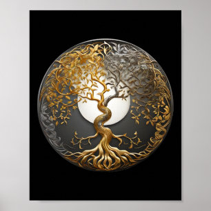Poster Arbre de vie Yin Yang symbole bouddhiste taoïste M