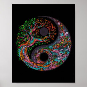 Poster Arbre de vie Yin Yang symbole taoïste méditation d
