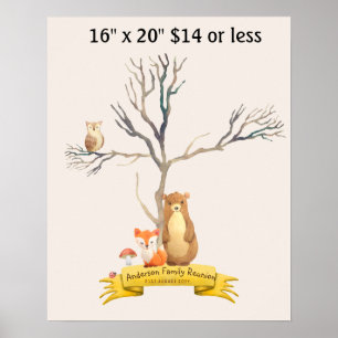 Poster Arbre d'empreintes digitales Baby Shower ANIMAUX d