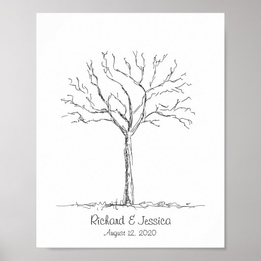 Poster Arbre d'empreintes digitales de mariage, Livre d'o (Devant)