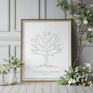 Poster Arbre d'empreintes digitales et Monogramme Mariage