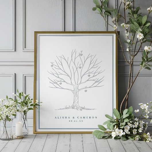 Poster Arbre d'empreintes digitales et Monogramme Mariage