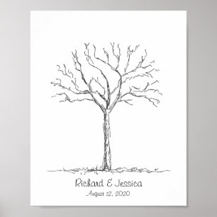 Poster Arbre d'empreintes digitales mariage, Livre d'invi