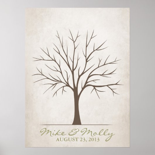 Poster Arbre d'empreintes digitales mariage - Rustique (Devant)