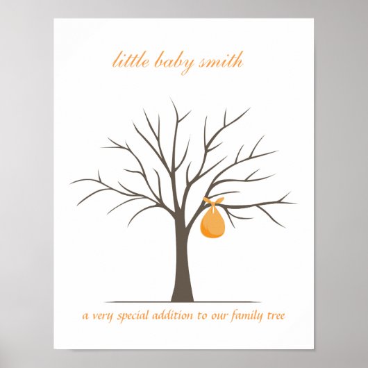 Poster Arbre d'empreintes digitales pour bébé - Orange (Devant)