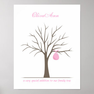 Poster Arbre d'empreintes digitales pour bébé - rose