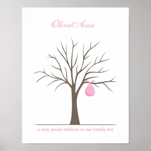 Poster Arbre d'empreintes digitales pour bébé - rose (Devant)