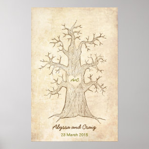 Poster Arbre d'empreintes digitales vert Mariage (Vintage
