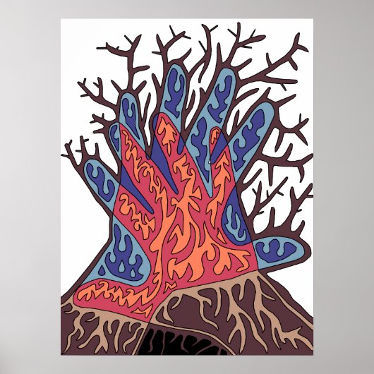 Poster Arbre d'hiver Abstrait plein de feu et d'eau (Devant)