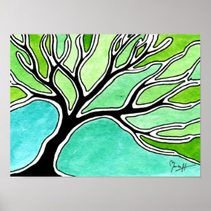 Poster Arbre d'hiver dans les tons verts