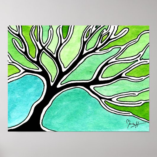 Poster Arbre d'hiver dans les tons verts (Devant)