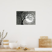 Poster Arbre d'hiver et Lune en noir et blanc (Cuisine)