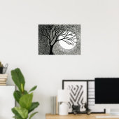 Poster Arbre d'hiver et Lune en noir et blanc (Bureau à domicile)