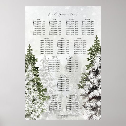 Poster arbre d'hiver rustique neige carte mariage (Devant)