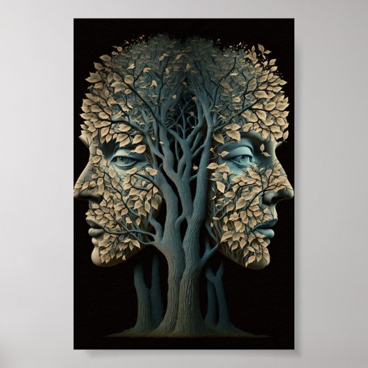 Poster Arbre D'Illusion Optique Face Avec Feuilles (Devant)