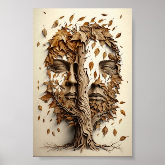 Poster Arbre D'Illusion Optique Face Avec Feuilles (Devant)