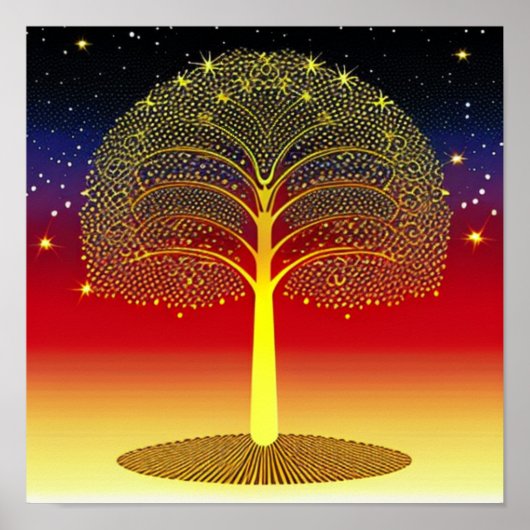 Poster Arbre d'or au coucher du soleil (Devant)