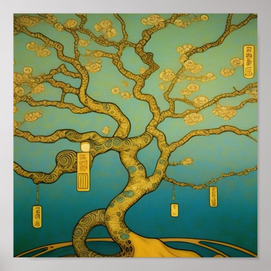 Poster Arbre doré de prospérité et d'abondance Hokusai (Devant)