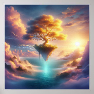 Poster Arbre doré majestueux sur des cieux océaniques de