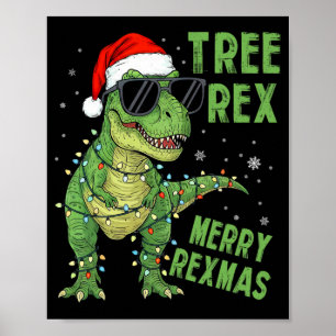 Poster Arbre Drôle Rex Noël Dinosaure Chapeau de Père Noë