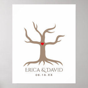 Poster Arbre du livre d'hôtes Mariage d'empreintes digita