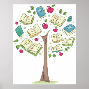 Poster Arbre éducatif de connaissances avec des livres