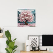 Poster Arbre en fleur de cerisier 3D avec Parties scintil (Bureau à domicile)