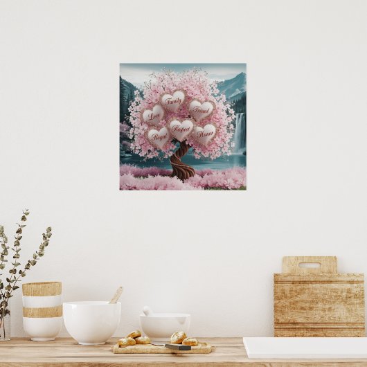 Poster Arbre en fleur de cerisier 3D avec Parties scintil (Cuisine)