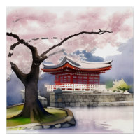 Arbre En Fleur De Cerisier Et Aquarelle Pavilion