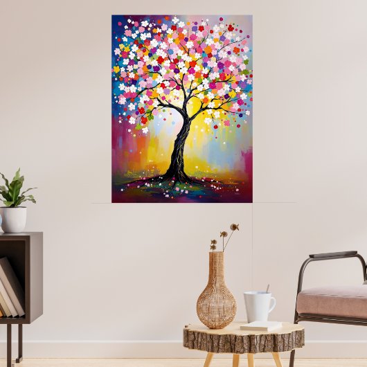 Poster Arbre en fleurs coloré (Salon 3)
