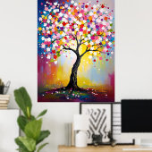 Poster Arbre en fleurs coloré (Bureau à domicile)