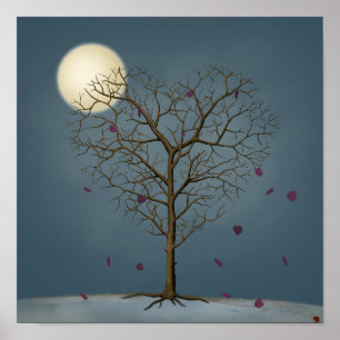 Poster Arbre en forme de coeur mélancolique sous la Plein