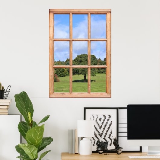 Poster Arbre en vue campagne depuis une fenêtre (Bureau à domicile)