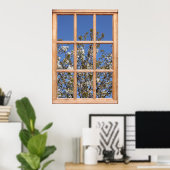 Poster Arbre en vue printanière à partir d'une fenêtre (Bureau à domicile)