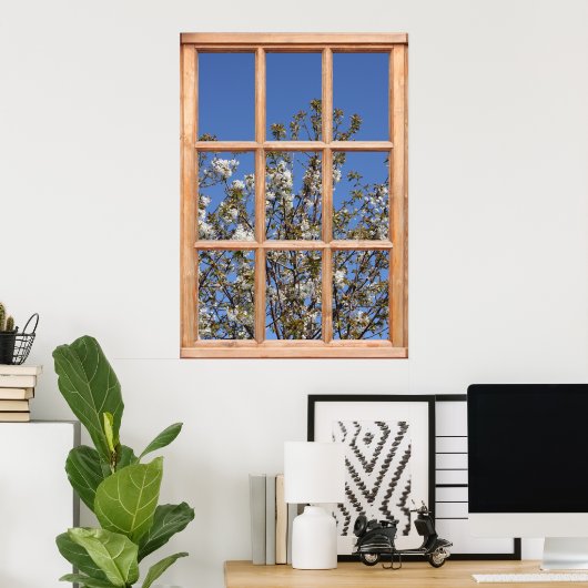 Poster Arbre en vue printanière à partir d'une fenêtre (Bureau à domicile)