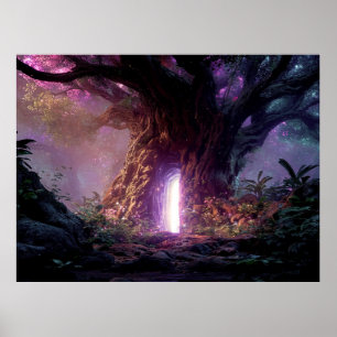 Poster Arbre Enchanté Surréaliste Avec Portail Lumineux