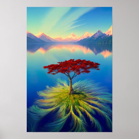 Poster Arbre épineux qui pousse sur le lac enchanté (Devant)