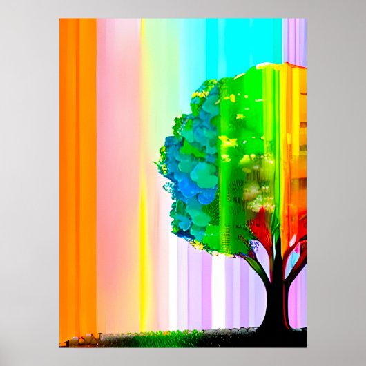 Poster Arbre et ciel de couleur arc-en-ciel (Devant)