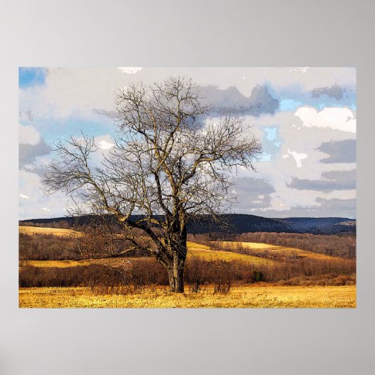 Poster Arbre et collines lointaines (Devant)