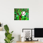 Poster Arbre et Lune sur toile - Vert (Bureau à domicile)