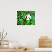 Poster Arbre et Lune sur toile - Vert (Cuisine)