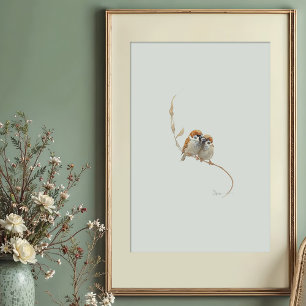 Poster Arbre Eurasien Doux Paire d'Aquarelle