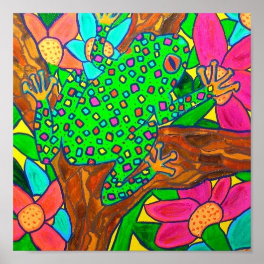 Poster Arbre exotique Grenouille Tropical Rainforest Folk (Devant)