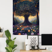 Poster Arbre forestier enchanté dans le style des Pointil (Bureau à domicile)