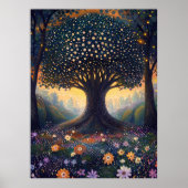 Poster Arbre forestier enchanté dans le style des Pointil (Devant)