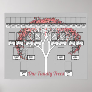 Poster Arbre fractal rose en fleurs Gris deux arbres de l