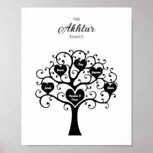 Poster Arbre généalogique Black & White Hearts
