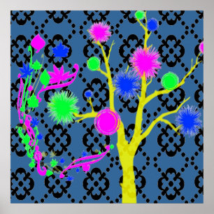 Poster Arbre graphique dans les couleurs au néon