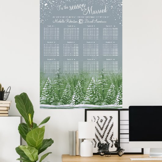 Poster Arbre gris de mariage d'hiver 12 tables (Bureau à domicile)