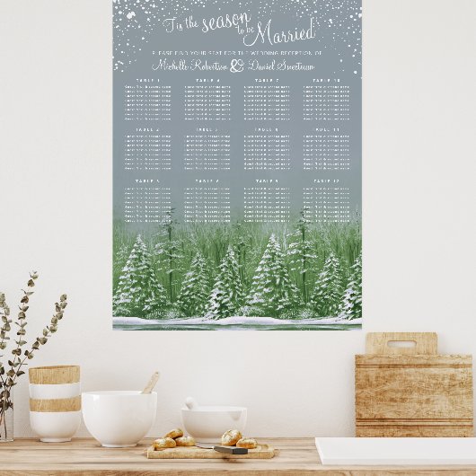 Poster Arbre gris de mariage d'hiver 12 tables (Cuisine)